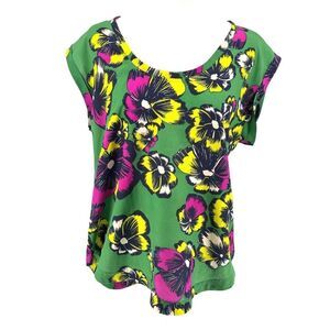 J.Crew Womens Green Floral Print Cap Sleeve Blouse Size 12 EUC Summer Vibes Prep